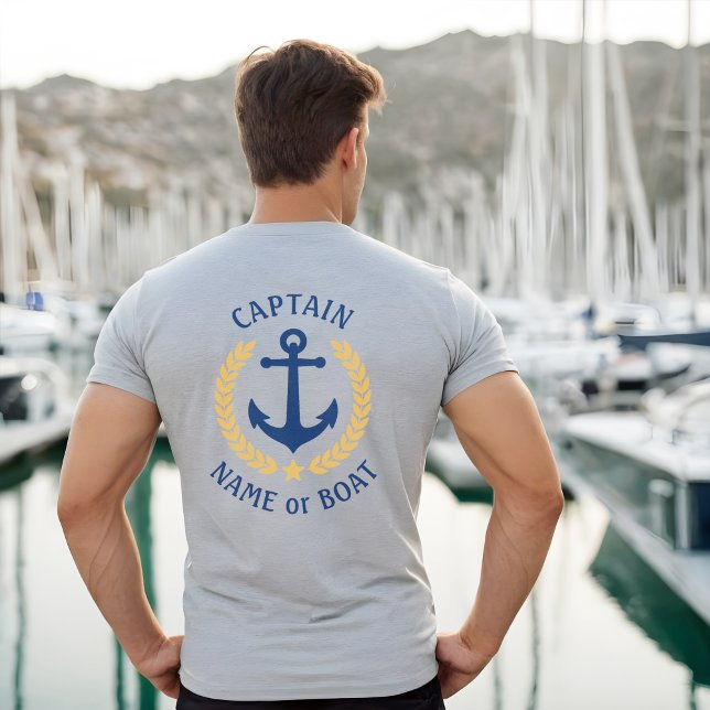 Anchor Captain Boat Name Gold Laurel Zwei Seiten T-Shirt (Von Creator hochgeladen)