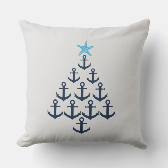 Anchor Christmas Tree Nautical Throw Kissen (Vorderseite)