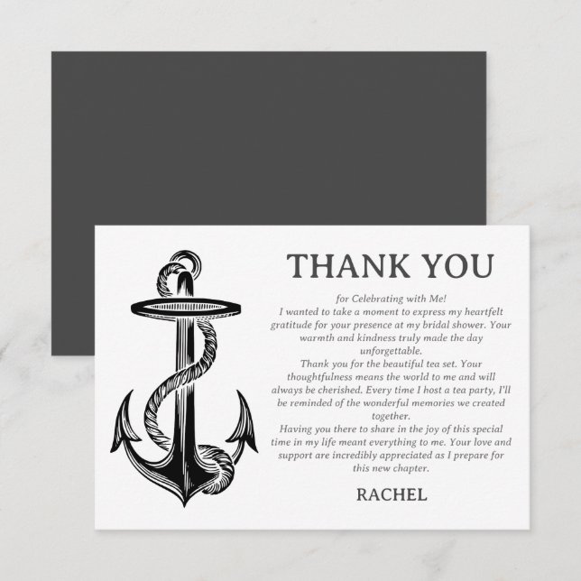 Anchor Classy Nautical Beach Theme Brautparty Dankeskarte (Vorne/Hinten)