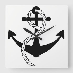 Anchor Clock Black and White Quadratische Wanduhr