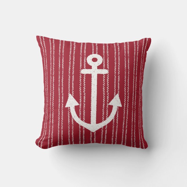 Anchor Coastal Streifen rotes Kissen (Vorderseite)