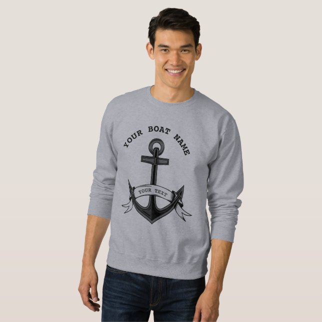 Anchor Custom Nautical Black Gray Mens Sweatshirt (Vorne ganz)