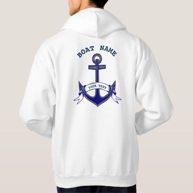 Anchor Custom Nautical Blue White Mens Hoodie (Rückseite)