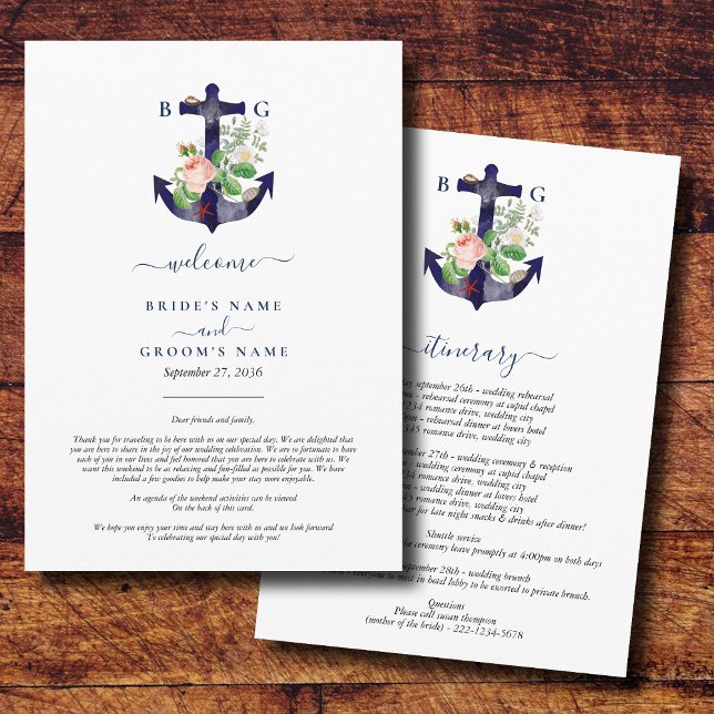 Anchor Floral Nautical Summer Wedding Tour Programm (Anchor Floral Nautical Summer Wedding Itinerary Program)