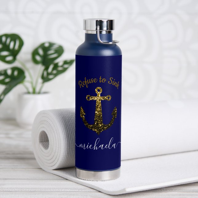 Anchor Gold Glitzern Marineblau Individuelle Name  Trinkflasche (Yoga)