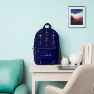 Anchor Gold Imitate Glitzern marineblau Monogram N Bedruckter Rucksack