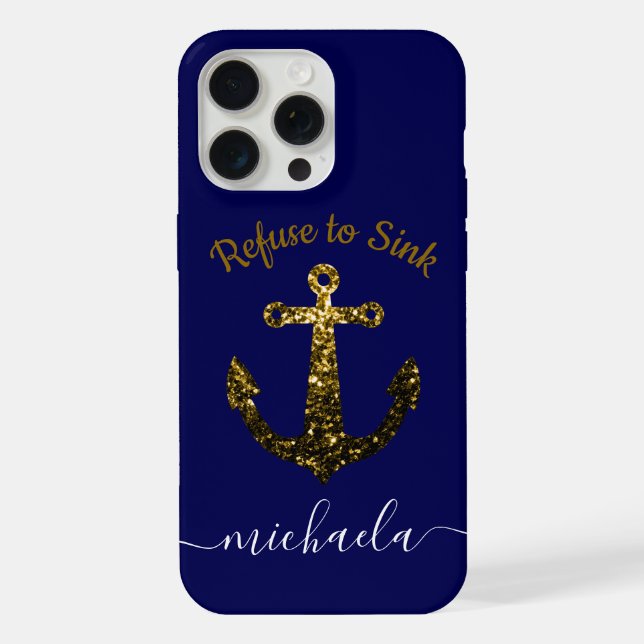 Anchor Gold Imitate Glitzern marineblau Monogram N iPhone Hülle (Rückseite)