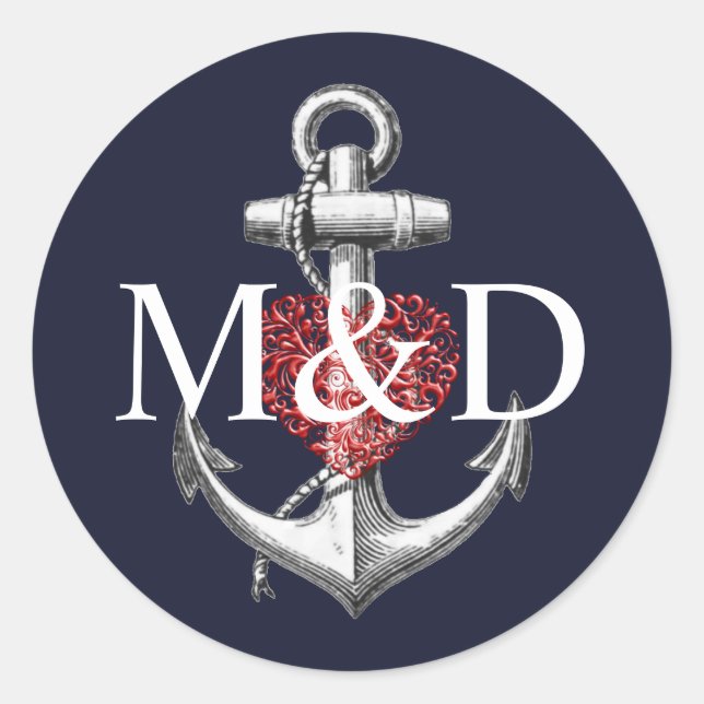 Anchor Heart Navy Hochzeit Runder Aufkleber (Vorderseite)