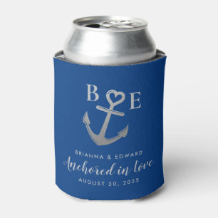Anchor Heart Romantic Blue Nautical Wedding Silver Dosenkühler