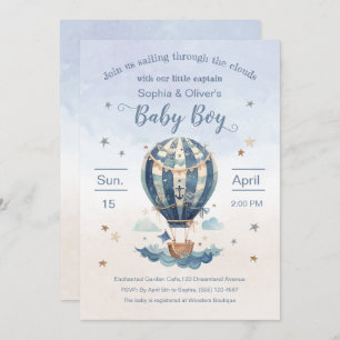 Anchor Hot Air Ballon Boy Baby Dusche Wasserfarbe Einladung