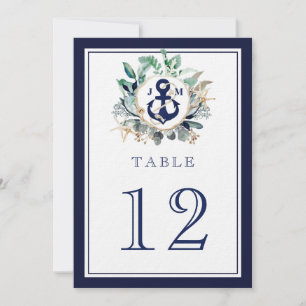 Anchor Monogram Greenery Navy Hochzeitsfeier Tisch