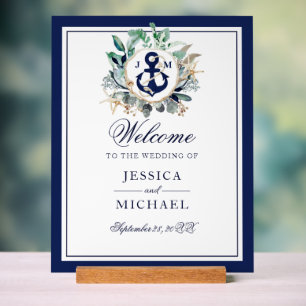 Anchor Monogram Greenery Wreath Wedding Willkommen Acrylschild