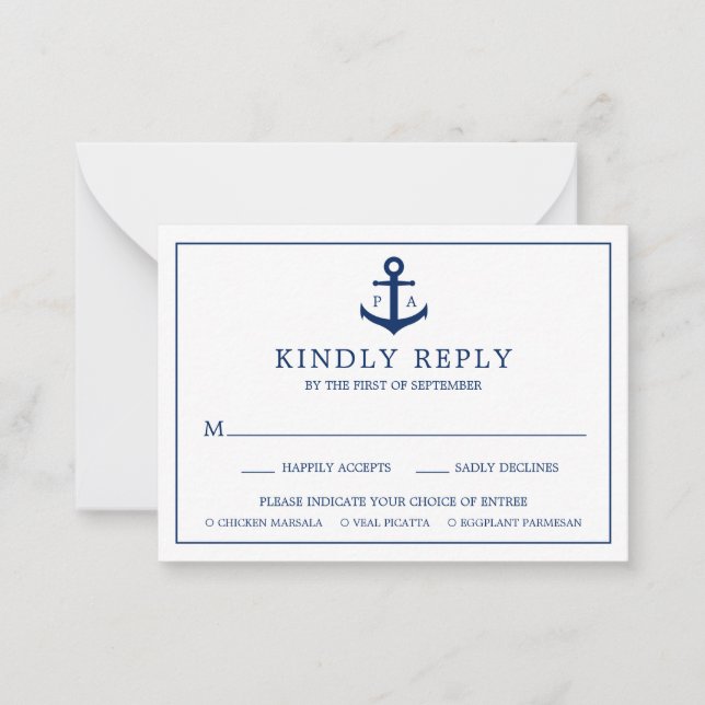Anchor Monogram Nautical Wedding Mini RSVP Card Mitteilungskarte (Vorderseite)