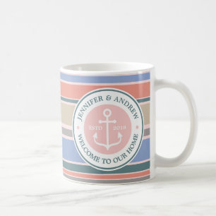 Anchor Monogram Trendy Stripes Pink Nautical Beach Tasse
