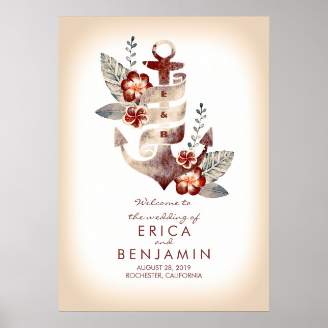 Anchor Nautical Beach Begrüßungszeichen Poster (Vorne)