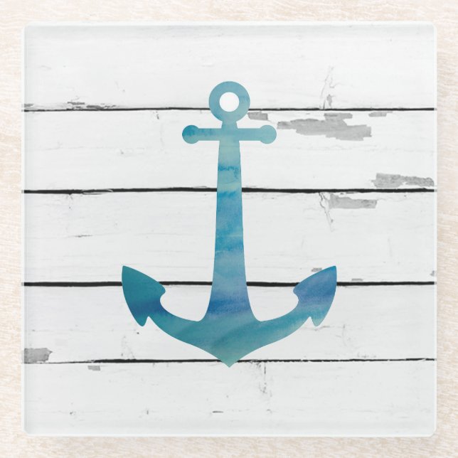 Anchor Nautical Beach Decor Glass Untersetzer (Vorderseite)