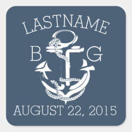 Anchor Nautical Blue Monogram Quadratischer Aufkleber