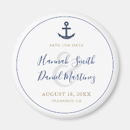 Anchor Nautical Blue Wedding Save the Date Round Magnet
