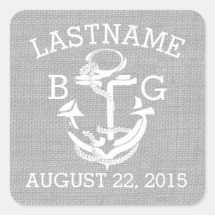 Anchor Nautical Gray Monogram Quadratischer Aufkleber