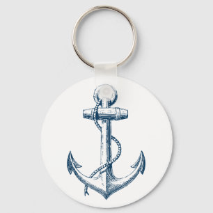 Anchor Nautical Keychain Key Gift Navy Blue White Schlüsselanhänger