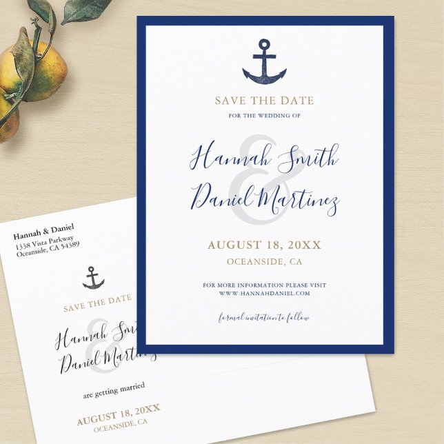 Anchor Nautical Navy Blue Wedding speichern das Da Ankündigungspostkarte (Von Creator hochgeladen)