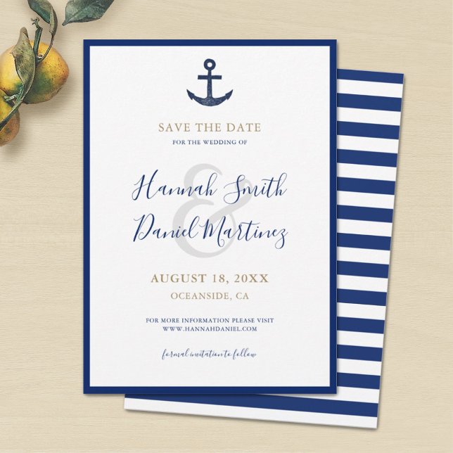 Anchor Nautical Navy Blue Wedding speichern das Da Save The Date (Von Creator hochgeladen)