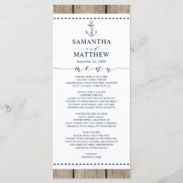 Anchor Nautical Navy Rustic Wood Wedding Menü Menükarte