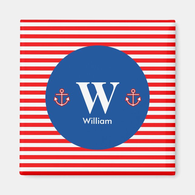Anchor Nautical Navy White Stripes Muster Magnet (Vorne)