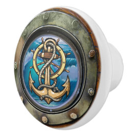 ANCHOR Nautical Porthole Dragknopf Keramikknauf