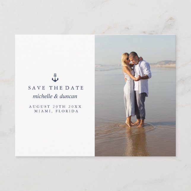 ANCHOR NAUTICAL WEDD Foto SAVE THE DATE Ankündigungspostkarte (Vorderseite)