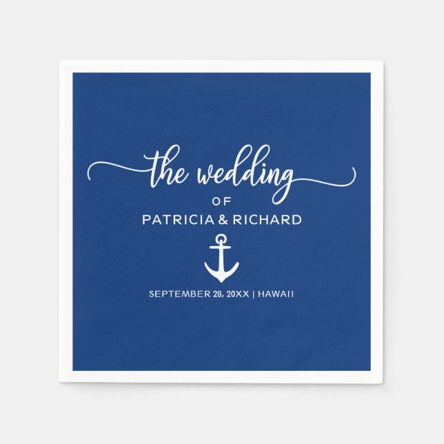 Anchor Nautical Wedding Navy Blau und Weiß Serviette (Vorderseite)
