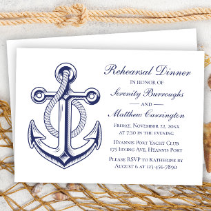Anchor Navy Blue Nautical Wedding Probe Dinner Einladung