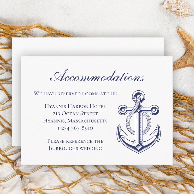 Anchor Navy Blue Nautical Wedding Unterkunft Begleitkarte (Von Creator hochgeladen)