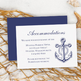 Anchor Navy Blue Nautical Wedding Unterkunft Begleitkarte