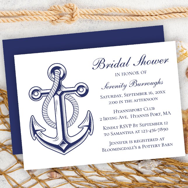 Anchor Navy Blue Sailor Nautical Brautparty Einladung (Von Creator hochgeladen)