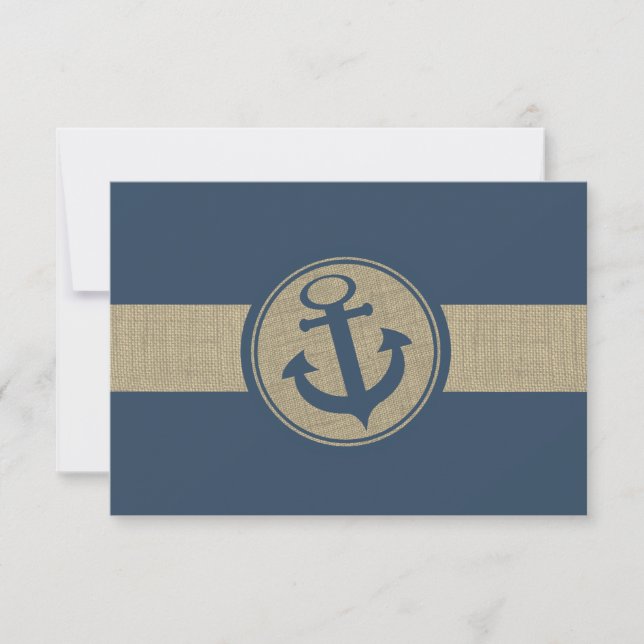 Anchor Navy Blue Stripes Beach Hochzeitsreaktion RSVP Karte (Vorderseite)