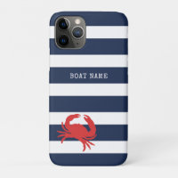 Anchor Navy Blue Stripes Red Crab Boat Name Beach