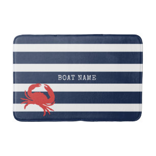 Anchor Navy Blue Stripes Red Crab Name Badematte
