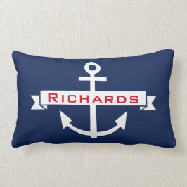 Anchor Navy Blue White Nautical Monogram Pillow Lendenkissen