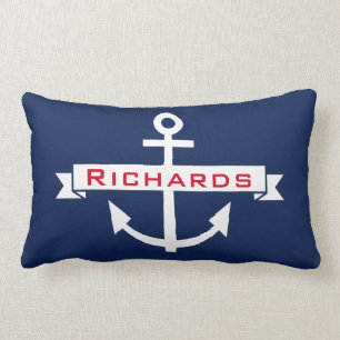 Anchor Navy Blue White Nautical Monogram Pillow Lendenkissen