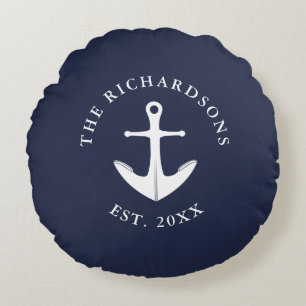 Anchor Navy Personalisiert Nautic Rundes Kissen