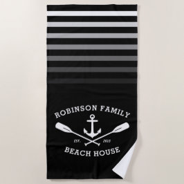 Anchor Oars Familienname Beach House Black Strandtuch