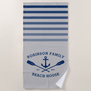 Anchor Oars Familienname Beach House Grau & Blau Strandtuch