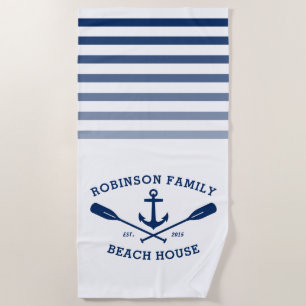 Anchor Oars Familienname Beach House Weiß Strandtuch