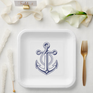 Anchor Ocean Sailor Navy Blue Nautical Wedding Pappteller