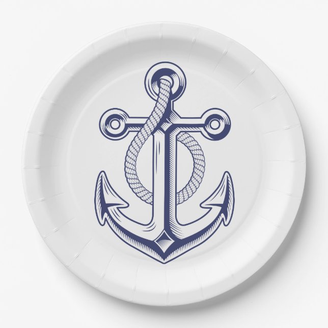 Anchor Ocean Sailor Navy Blue Nautical Wedding Pappteller (Vorderseite)