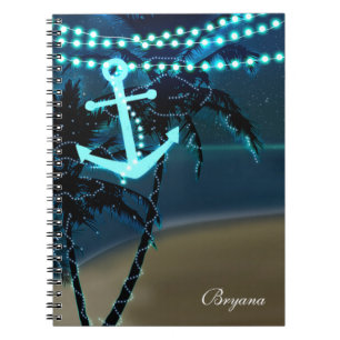Anchor & Palm Trees Beach Lights Notebook Journal Notizblock