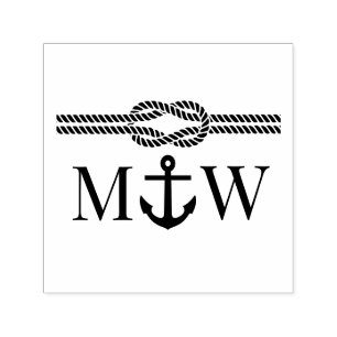 Anchor Rope Knot Border Wedding 2 Initial Monogram Permastempel