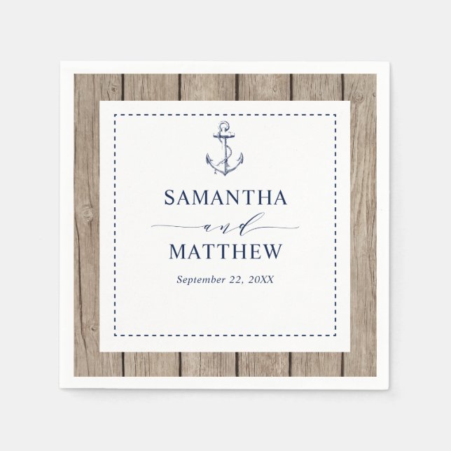 Anchor Rustic Wood Nautical Navy Hochzeit Serviette (Vorderseite)