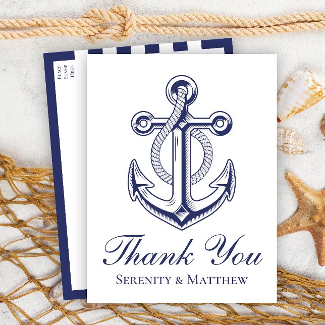 Anchor Sailor Navy Blue Nautical Wedding Vielen Da Postkarte (Von Creator hochgeladen)